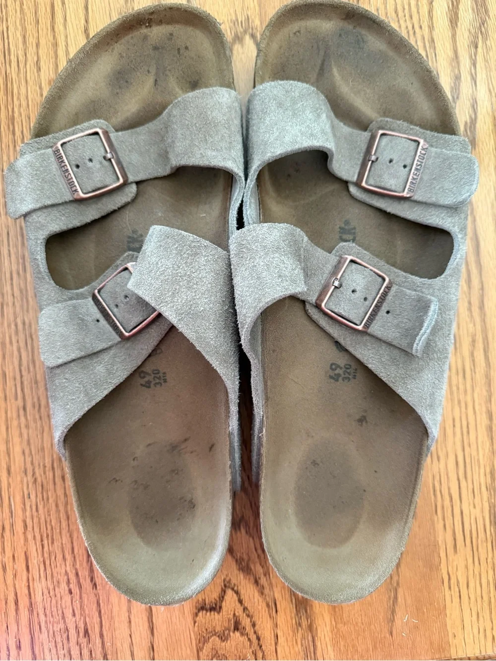 Birkenstock men’s Size 16 Suede Double-Strap Sandals in Taupe Gray